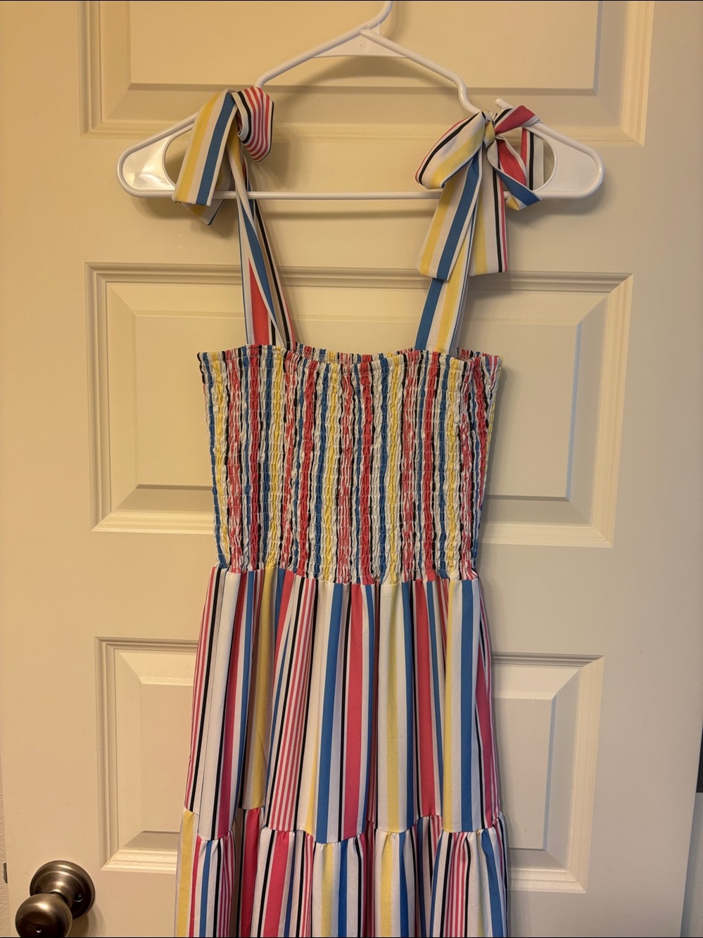 Striped Tiered Maxi Dress in Pink, Blue & Yellow - Picture 3 of 4
